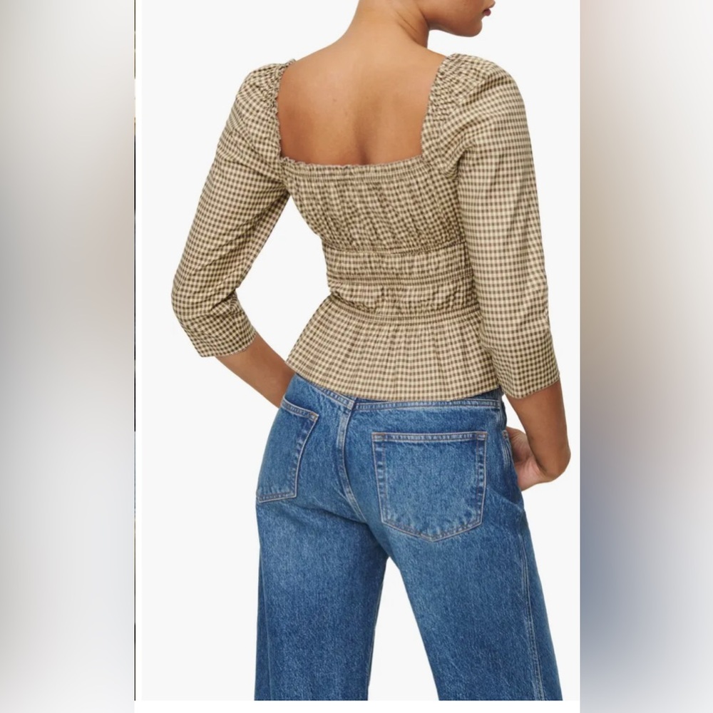 NWOT Reformation Lauryn Gingham Cotton Top Color: Neutral Pattern Sz 8 - Picture 5 of 11